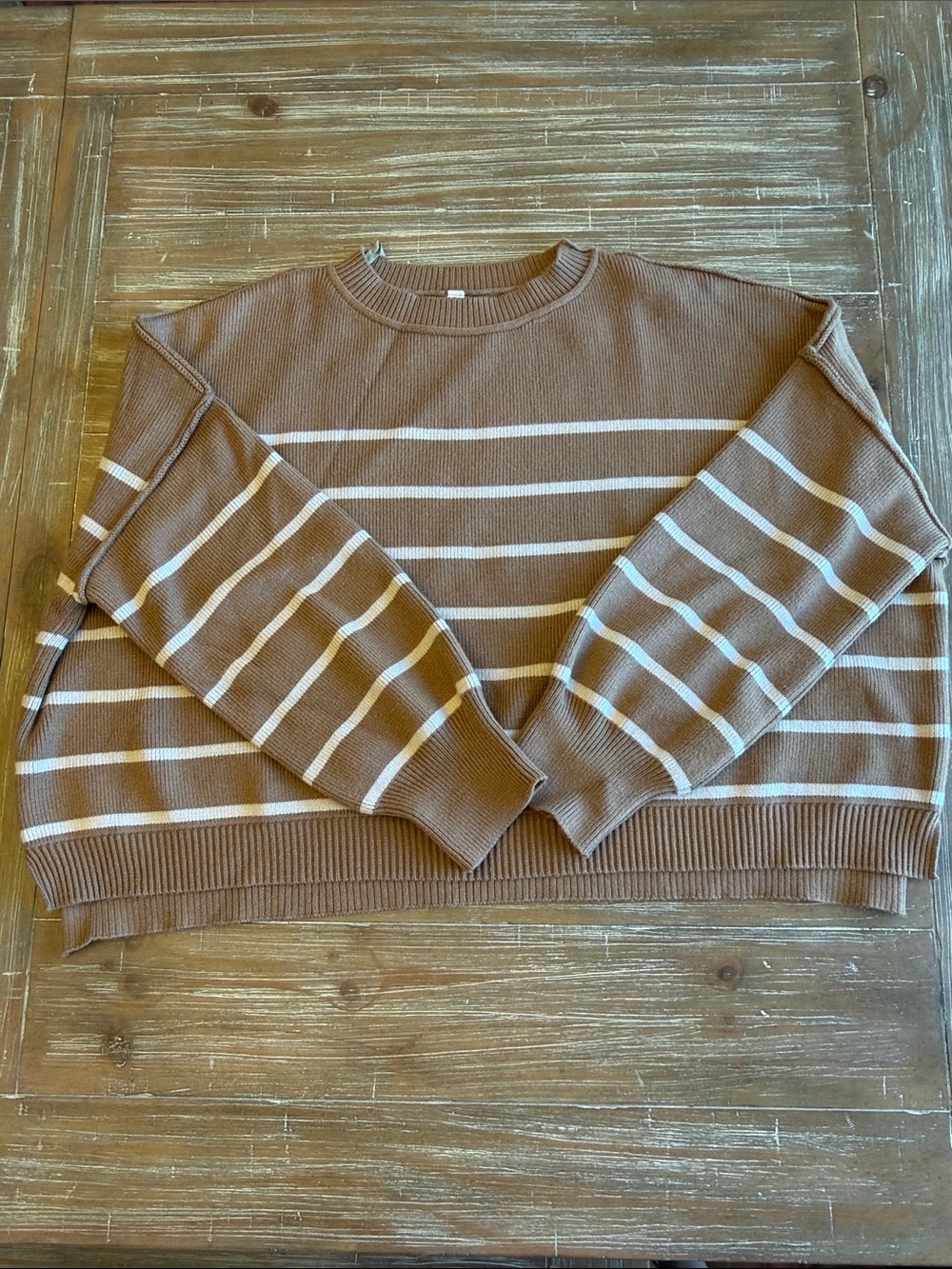 Wishlist Brown and Cream Striped Crewneck Sweater